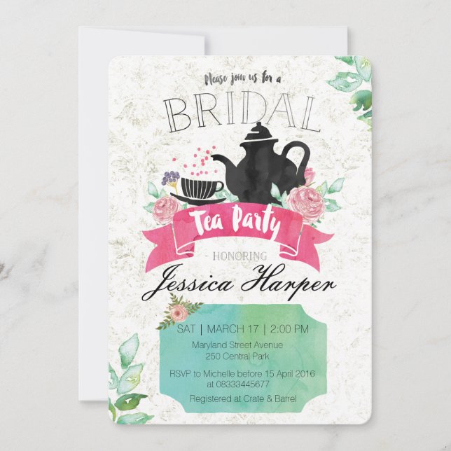 Watercolor Floral Bridal Tea Party Invitation (Front)
