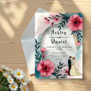 Watercolor Floral Bride And Groom Elegant Wedding Acrylic Invitations