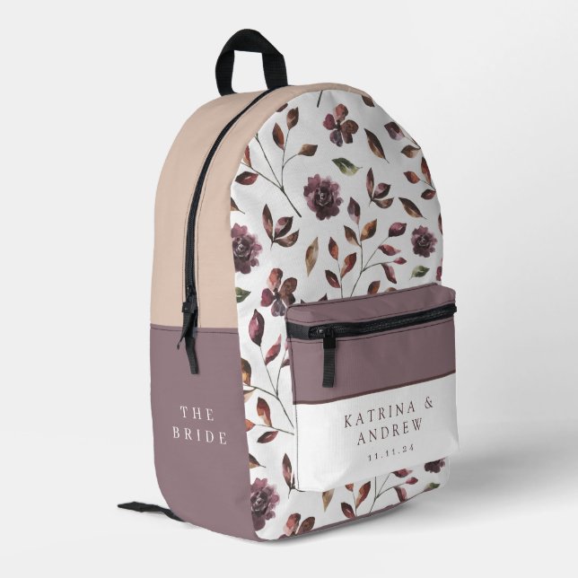 Watercolor Floral Bride Backpack (Back Corner Left)