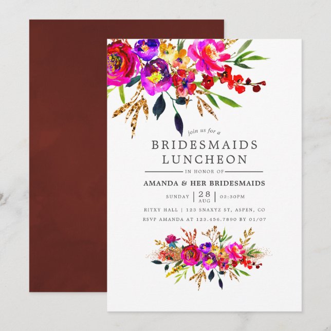 Watercolor Floral Bridesmaids Luncheon Invitation (Front/Back)