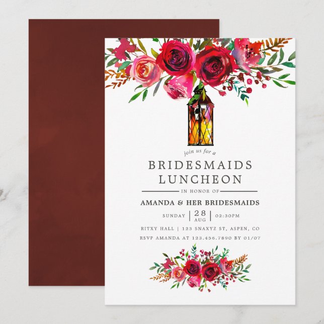 Watercolor Floral Bridesmaids Luncheon Invitation (Front/Back)