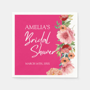 Watercolor floral bright pink bridal shower table napkin