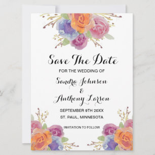 Watercolor Floral Bright Save The Date Card
