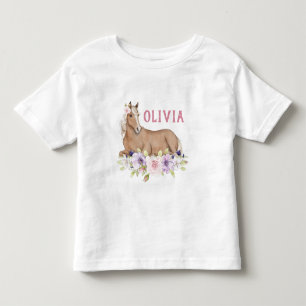 Watercolor Floral Brown Horse Birthday Toddler T-Shirt