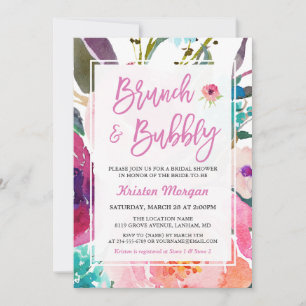 Watercolor Floral Brunch and Bubbly Bridal Shower Invitation
