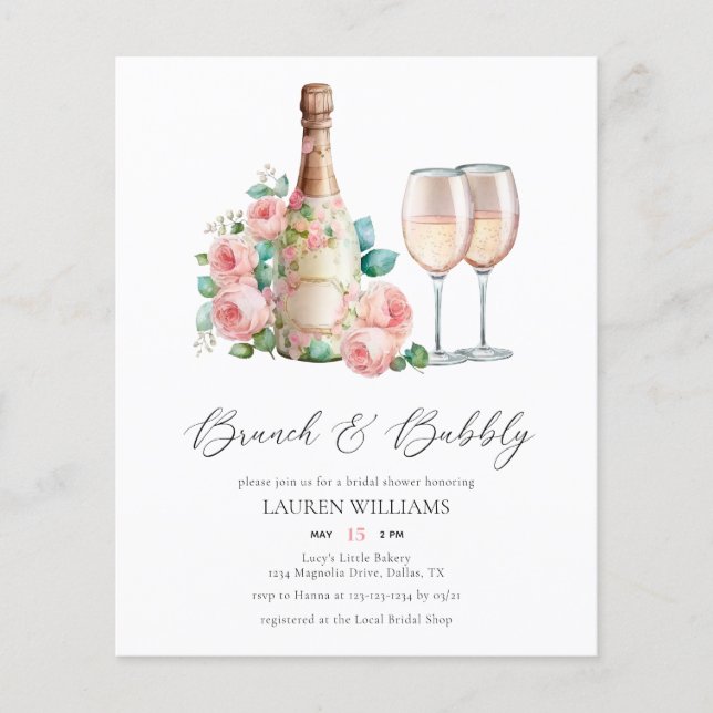 Watercolor Floral Brunch & Bubbly Bridal Shower Flyer (Front)