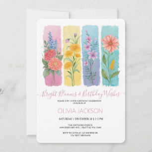 Watercolor Floral Brushstroke Birthday Invitation 