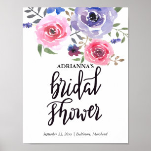 Watercolor Floral Bunch Bridal Shower Script Poster