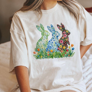 Watercolor Floral Bunnies Spring Easter Art Tri-Blend Shirt