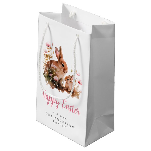 Watercolor Floral Bunny Easter Small Gift Bag (Back Angled)