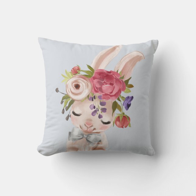 Watercolor Floral Bunny Rabbit | Easter Cushion (Front)