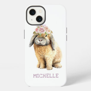 Watercolor Floral Bunny Rabbit Personalised Name iPhone 13 Case