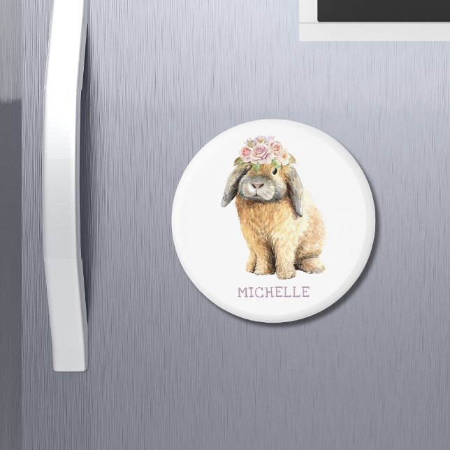 Watercolor Floral Bunny Rabbit Personalised Name Magnet (Creator Uploaded)