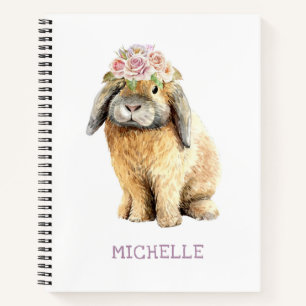 Watercolor Floral Bunny Rabbit Personalised Name Notebook