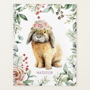 Watercolor Floral Bunny Rabbit Personalised Name Planner