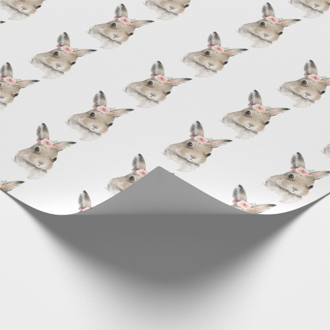 Watercolor Floral Bunny Rabbit Woodland Animal Wrapping Paper (Corner)