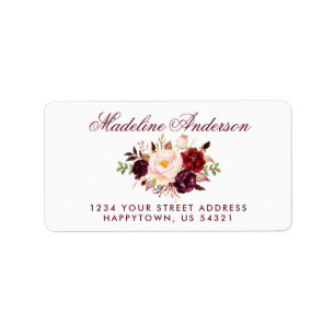 Watercolor Floral Burgundy Address Label