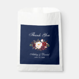 Watercolor Floral Burgundy Blue Wedding Thanks Favour Bags