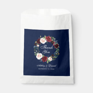 Watercolor Floral Burgundy Blue Wedding Thanks Favour Bags
