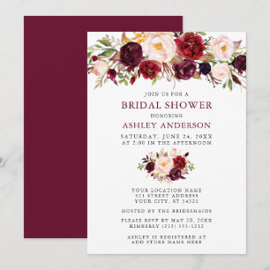 Watercolor Floral Burgundy Bridal Shower Invitation
