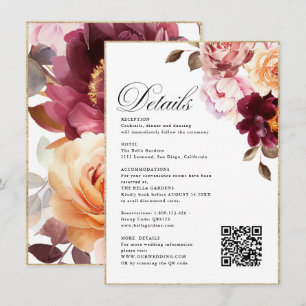 Watercolor Floral Burgundy Details RSVP&QR Wedding Enclosure Card
