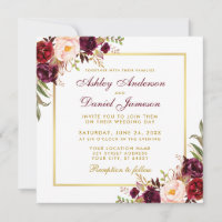 Watercolor Floral Burgundy Gold Wedding Card SB