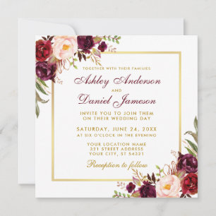 Watercolor Floral Burgundy Gold Wedding Card SB