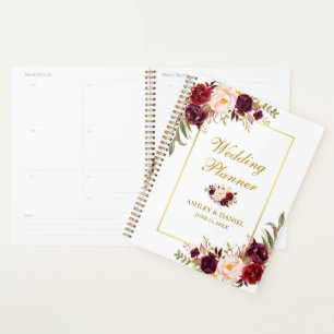 Watercolor Floral Burgundy Gold Wedding Planner