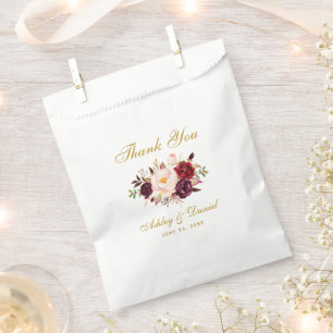 Watercolor Floral Burgundy Gold Wedding Thanks Favour Bags