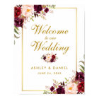 Watercolor Floral Burgundy Gold Wedding Welcome