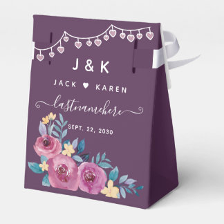 Watercolor Floral Burgundy Monogram & Names Favour Box