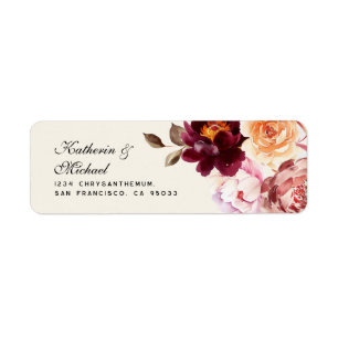 Watercolor Floral Burgundy Wedding Address