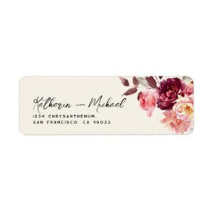 Watercolor Floral Burgundy Wedding Address