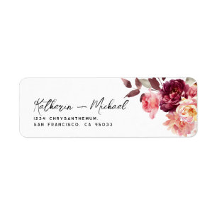 Watercolor Floral Burgundy Wedding Address
