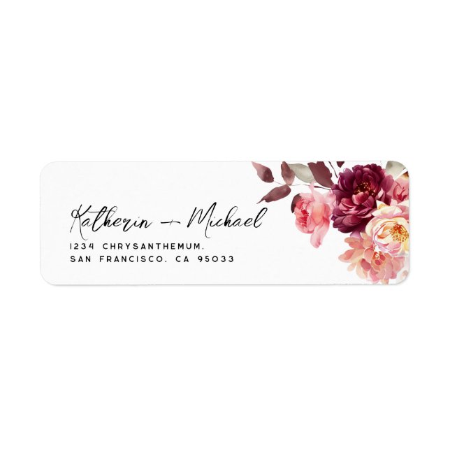 Watercolor Floral Burgundy Wedding Address (Front)