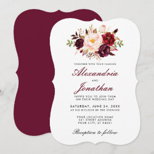 Watercolor Floral Burgundy Wedding BR Invitation