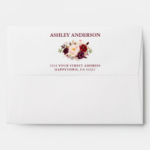Watercolor Floral Burgundy Wedding Envelope