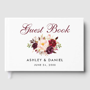 Watercolor Floral Burgundy Wedding Guest Book
