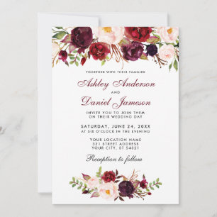 Watercolor Floral Burgundy Wedding Invitation BG