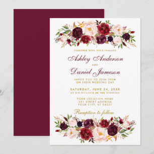 Watercolor Floral Burgundy Wedding Invitation BG