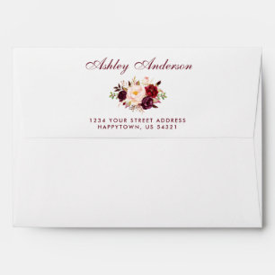 Watercolor Floral Burgundy Wedding Invitation Envelope