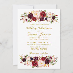 Watercolor Floral Burgundy Wedding Invitation WG