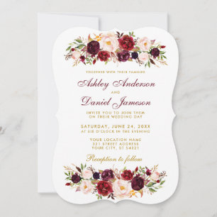 Watercolor Floral Burgundy Wedding Invitation WGB