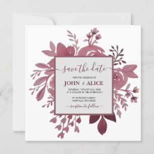 Watercolor Floral Burgundy Wedding Save the Dates Invitation