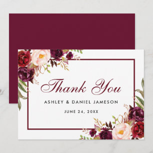 Watercolor Floral Burgundy Wedding Thanks SB Thank You Card