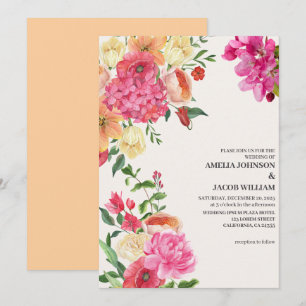 Watercolor floral butter yellow spring wedding invitation