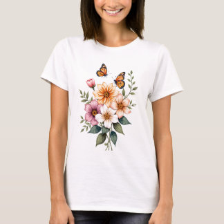 Watercolor Floral Butterflies T-Shirt