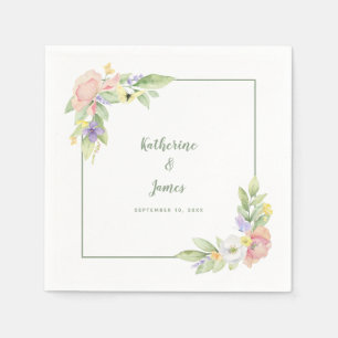 Watercolor Floral Butterflies Wedding & Engagement Napkin