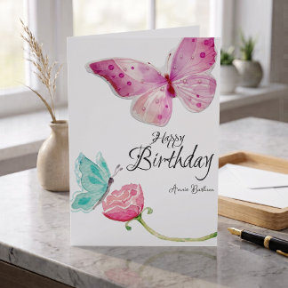 Watercolor Floral Butterfly Birthday Card