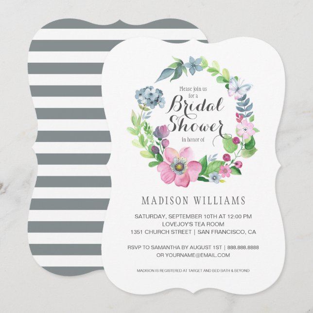 Watercolor Floral & Butterfly | Bridal Shower Invitation (Front/Back)